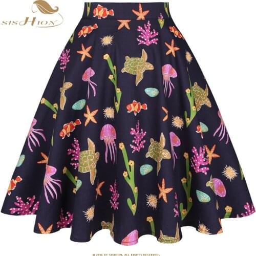 SISHION 2021 New Animal Print Cotton Beach Summer Skirt VD0020 Turtle Starfish Swing Ladies Women Skirt A Line Vintage Skirts