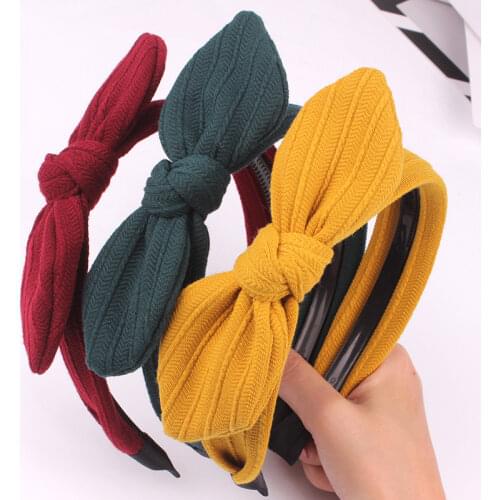 Cute Rabbit Ear Bow Headbands for Women Autumn Winter Knitting Solid Color Hair Bands for Girls Bezel Headband Hair Accessories