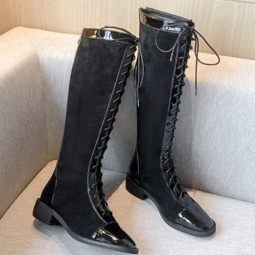 2020 autumn/winter natural leather boots for women to knee boots retro motorcycle boots lace-up real leather boots