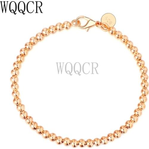 WQQCR 925 Sterling Silver Color Chain Bracelet Cute Girl High-end Jewelry Rose-GOLD Smooth Beads Bracelet Jewelry Gift For Woman