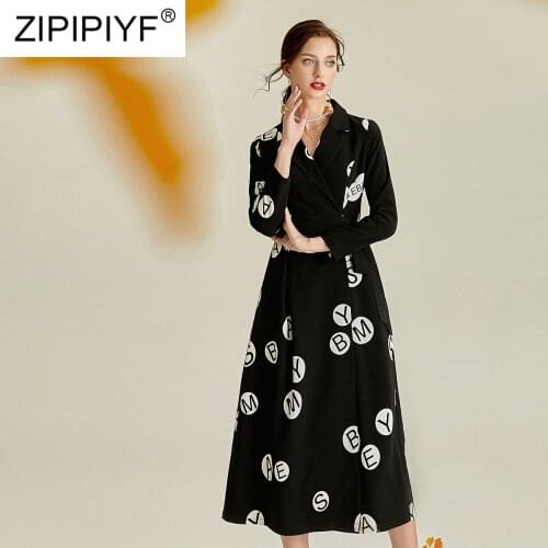 2020 Spring New Arrival Black Elegant Dress With Belt Women Plus Size Long Sleeve Notched Collar Vintage OL Style Dresses Y13