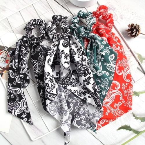 1PC Fashion Print Scrunchies PaisleyVintage Hair Ribbon For Women Girls Ponytail Scarf Sweet Elastic Hair Band Hair Accessories
