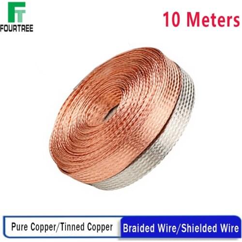 10 Meters Copper Tinned Bare Ground Braid Lead WIre Signal Shielded Cable Conductive Tape High Flexibility 1.5-12mm 4-20mm Width