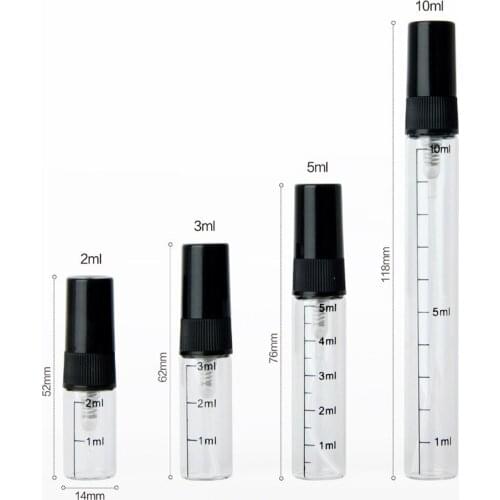 100pieces/lot 2ml 3ml 5ml 10ml Scale glass bottle empty perfume bottles Spray Atomizer Portable Travel Cosmetic Container