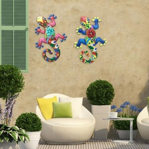 2PCS Rustproof Iron Gecko Wall Decoration Wall Fence Lizard Miniatures Craft Sculptures Home Outdoor Garden Ornament 2021