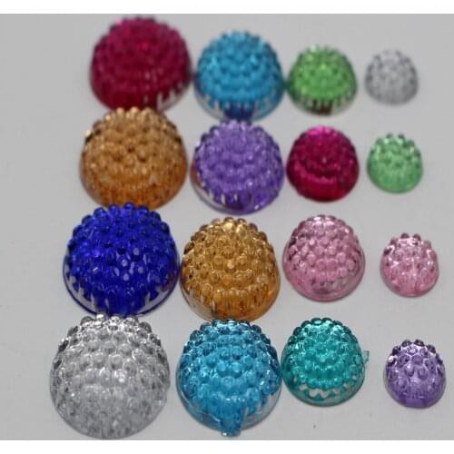 250 Assorted Flatback Acrylic Dotted Round Rhinestone Dome Cabochon 6mm 8mm 10mm