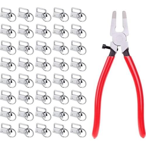 40PCS Webbing Tail Clip Key Fob Hardware 25mm Keychain Split Ring with Tool Pliers for Wrist Wristlets Cotton Tail Clip