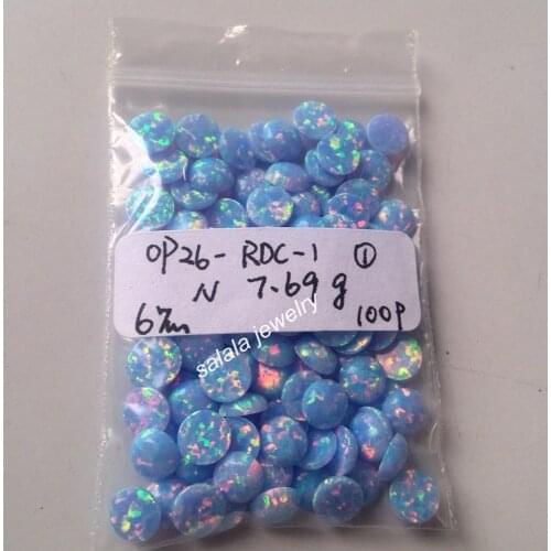50pcs/lot OP26 Cronflower Blue 6mm Round Fire Opal Round Flat Bottom Fire Stone, Synthetic Round Cabochon Fire Opal