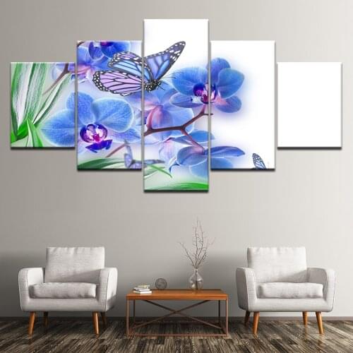 Embroidery 5D DIY Diamond Cross Stitch 5 Pcs Painting Blue Flower Butterfly Home Decor Full Round Drill Picture Scenery Wall Art