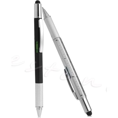 6 in1 Touch Screen Stylus Ballpoint Pen with Spirit Level Ruler Screwdriver Tools Drop Shipping Support