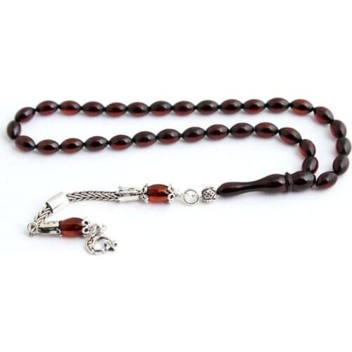 925 Sterling Silver Tassel Handmade Rosary with Fire Amber Stone Barley Cutting