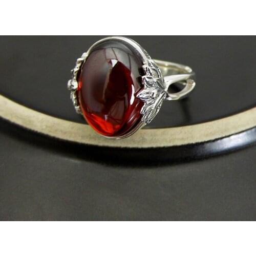 925 Sterling Silver Jewelry Silver Vintage Green red corundum yellow lotus opening ring