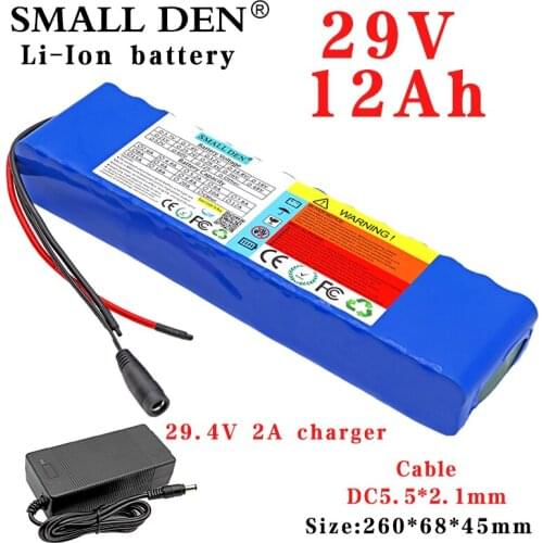 29V 12Ah 18650 lithium battery pack 7S4P 250-450W DC 29.4V Electric bicycle moped scooter ebike battery with 15A BMS+ 2A Charger