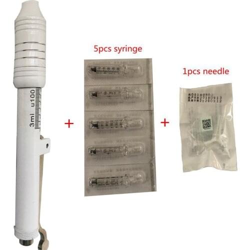 White Hyaluronic Pen + 5pcs Syringe Needle Massage Atomizer Pen Kit High Pressure Acid Guns Anti Wrinkle Water Syringe Needl