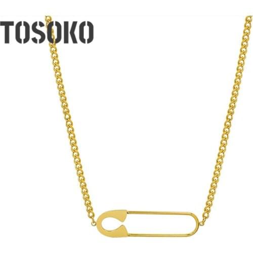 TOSOKO Stainless Steel Jewelry Exaggerated Pin Pendant Necklace Women Hip Hop Fashion Clavicle Chain BSP928