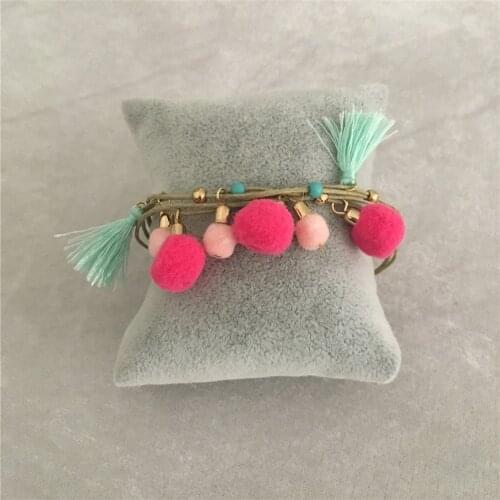 CUTE LOVELY GOLD PLATING ROUND DISC BEAD POMPOM THREAD TASSEL CORD BRACELET FOR WOMEN GIRL CHILD