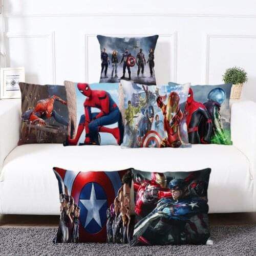 45*45 cm Marvel Series Full Hero Character Print Pillowcase Disney Spiderman Groot Ant Iron Man Hulk The Avengers Pillow Case