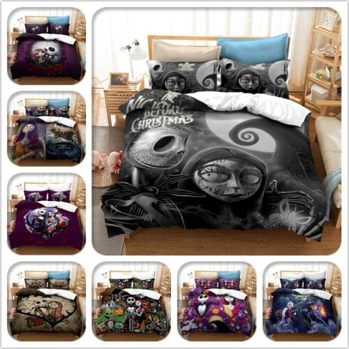 Black Comforter Cover Cartoon 3d The Nightmare Before Christmas Bedding Set Duvet Cover Set Pillowcase Twin Full Queen King Size