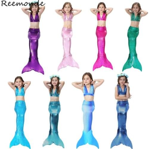 Children Swimming Mermaid Tail And Monofin Bikini Swimsuit In Kids Girls Little Mermaid Swimsuit Cosplay Costumes
