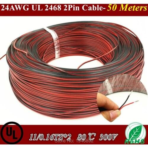 50 Meters-Tinned copper 24 AWG, 2 pin cable,Stranded wire PVC insulated wire, LED Strip cable Electric Extend Wire