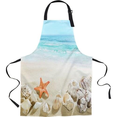 Marine Starfish Shell Ocean Beach Aprons for Women Men Kid Cooking Baking Apron Kitchen Utility Equipment Accessories