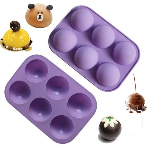 1 Pcs 2” Semicircle 6 Holes Semi Sphere Silicone Mold Form for Baking Cake and Hot Chocolate Bomb Jelly Dome Mousse Pastry Tool