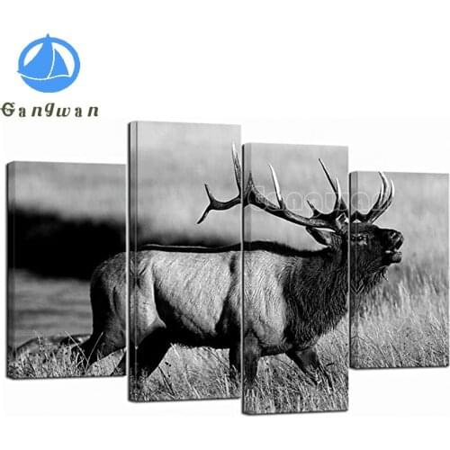 4 Piece Animal Picture Black and White Bull Elk Painting with diamond embroidery mosaic rhinetone new Room Home Office Decor