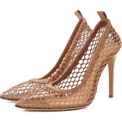 Summer Women Shoes Female Party Sandals New Black Chaussure Ponited Toe Sandalias High Heels Fashion Sandales Mesh Shoes