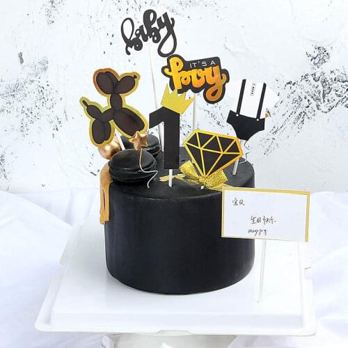 Hot 6pc Cake Topper Card Love Happy Acrylic Cupcake Decoration Supplies Birthday Cake black pink Baking Stick for Family Party