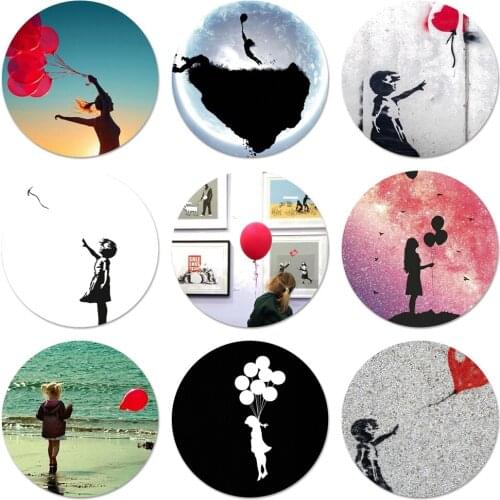 Banksy red Balloon Girl Icons Pins Badge Decoration Brooches Metal Badges For Clothes Backpack Decoration 58mm