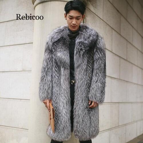 Mens Warm Plus Thickening Long Coat Jacket Faux Fur Coat Men Long Fox Fur Mens Fur Coat