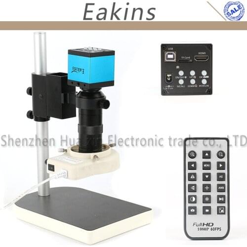 1080P 20MP HDMI USB Industrial Video Microscope Camera Set TF Card Video Recorder + 56LED Ring Light + 100X C-mount Lens For PCB