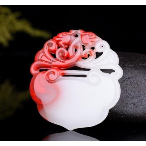 Natural Chinese Jade Chicken Blood Hand-carved Safe Lock Pendant Boutique Jewelry Color Necklace for Men and Women Popular Gift