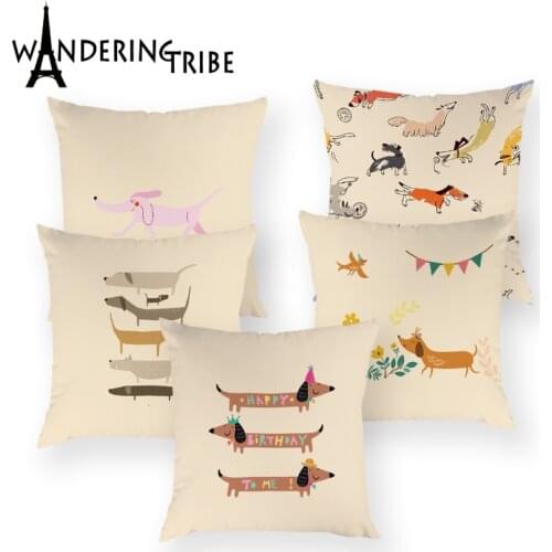 Lovely Dachshund Dog Cushion Cover Cute Animal Pink Throw Pillow Case High Quality Dog Home Decor Sofa Car Cushions Cases Cojin