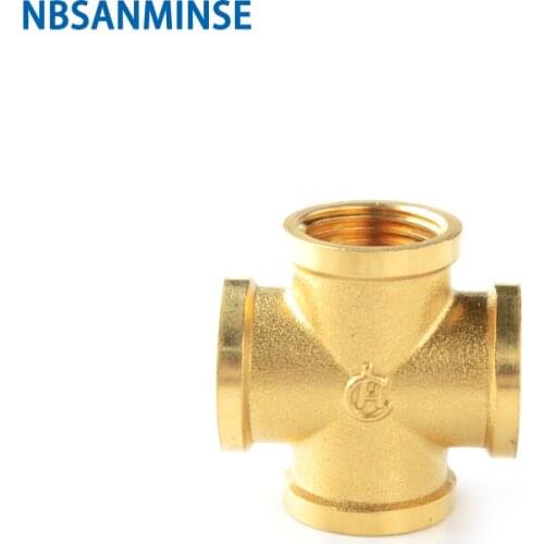NBSANMINSE 10pcs/lot SM1005 3/8 1/2 Female Cross Connector 1Mpa Brass For Water Heating Copper Joint Fitting