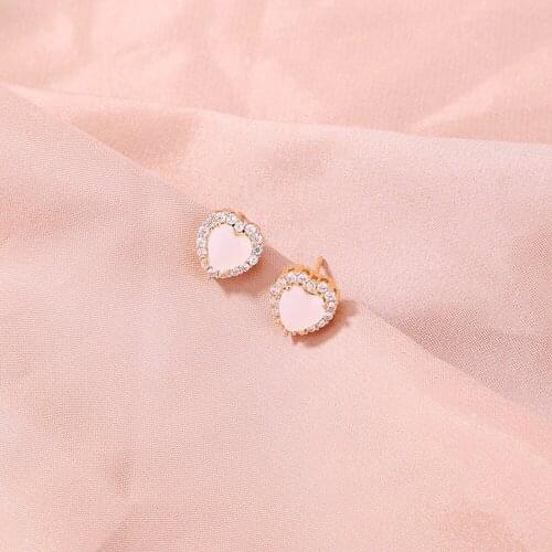 2021 new small fresh and simple micro-inlaid golden zircon milk flower stone love heart-shaped stud earrings female