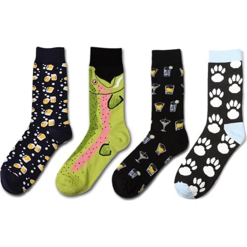 New Arrival! Men Happy Drinking Beer Socks Hip Hop Animal Dog footprint Seafood Funny Socks ARGYLE Dress Socks Calcetines