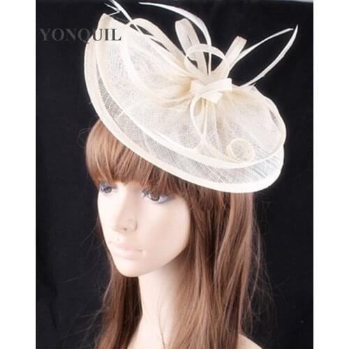 New Ladies Elegant Sinamay Fascinatorsl Derby Wedding Hats Feather Flowers Bridal Hair Accessories Cocktail Headwear Hair Pin