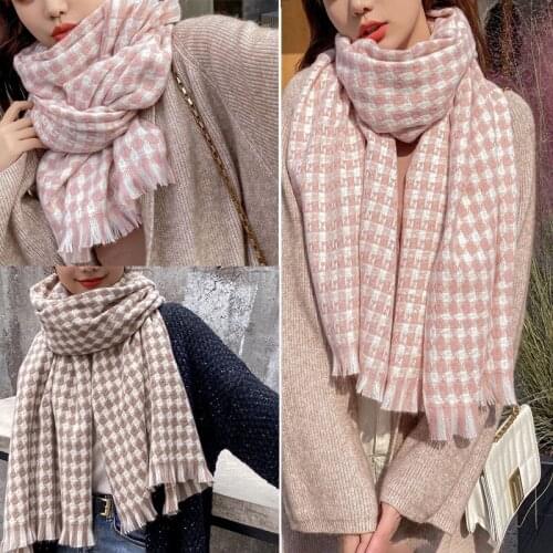 New Plaid Long Scarf Women Winter Imitation Cashmere Warm Shawl Warp Knitting Scarf Fashion Tassel Hijab Scarfs