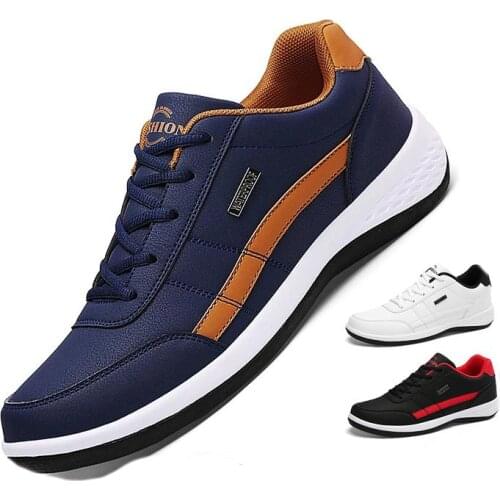 Plus Size Autumn PU Leather Mens Sneakers Man Sport Shoes Running Male Tennis Original Mens Sports Footwear Blue Flat GME-1527