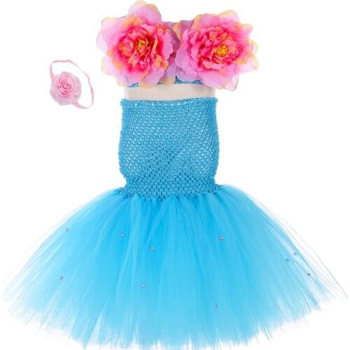 Flowers Girls Mermaid Princess Tutu Dress Under The Sea Fishtail Mermaid Outfit Costume Baby Kids Girls Birthday Party Dresses