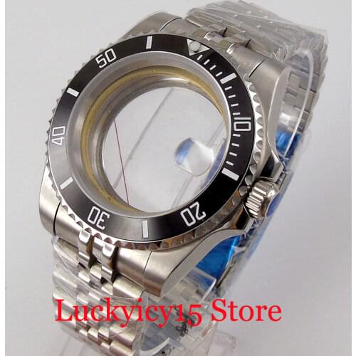 Fit ETA 2836 2824 MIYOTA 82 Series 40mm Watch Ccase Glass Back Jubilee Bracelet Black Insert Sapphire Crystal Magnifier