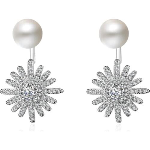 Full Clear Rhinestone Stud Earrings For Women Party Jewelry Fashion Imatition Pearl Wedding Earring For Brides Gift