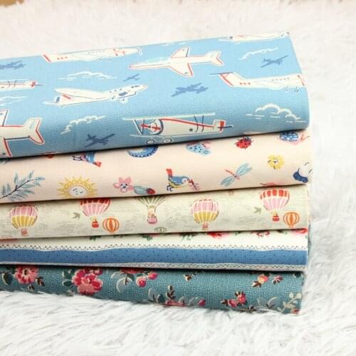 Half Meter thick cotton fabric with cute flower aircraft print fabric handmade DIY garment dress children material