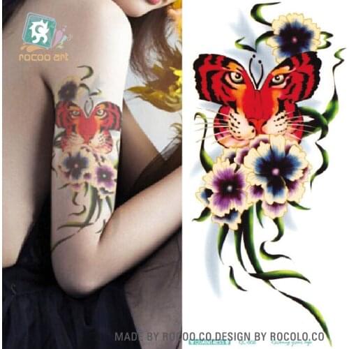 Rocooart Tiger Flowers Fake Tattoo Tatuaje For Girls Women Flash Taty Sexy Lady Waterproof Temporary Tattoo Sticker Tatuagem