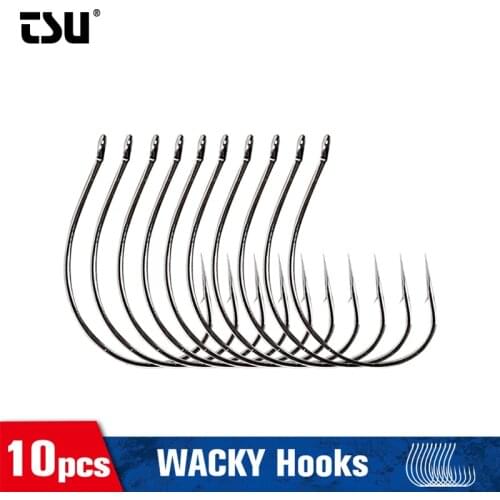 TSURINOYA WACKY Hooks Black Nickel DOWNSHOT RIG Single Fishing Hook #1 #2 10pcs Soft Worm Lure Jig Tackle