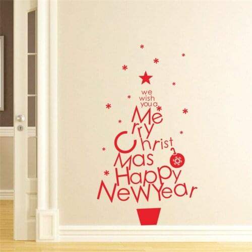 Merry Christmas Tree Letters Wall Sticker Home Decor Festival Decoration Art Happy New Year Wall Decals Wallpaper