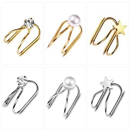 Womens Pearl Five-pointed Star Geometric Gold Sweet Fashion Earrings Jewelry Simple Single Ear Clip Fashion Gift