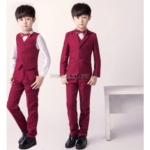 Flower Boys Formal Wedding Suit Gentleman Host Costume Kids Birthday Party Blazer Jacket Vest Pants Tie 4Pcs Tuxedo Dress