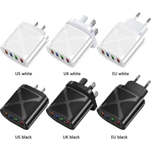 ABS USB luminous Charger 4 Port Portable 3A Universal Wall-Mounted Travel Convenient Mobile Phone Tablet Adapter Fast Charging